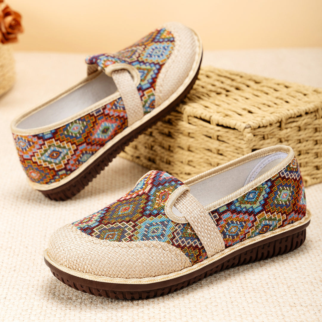 Damen Bequeme Slip-On Schuhe mit bunter Stickerei und flexibler Sohle EB