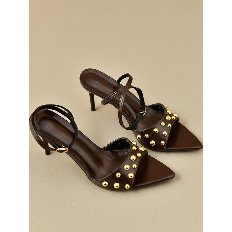 Damen elegante Slingback-Pumps mit goldenen Nieten EB