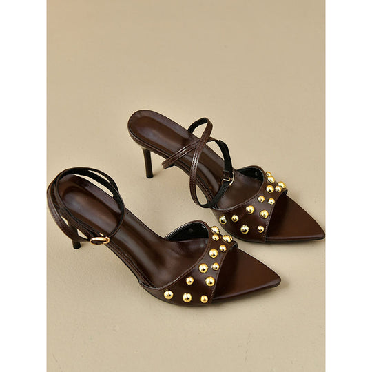 Damen elegante Slingback-Pumps mit goldenen Nieten EB