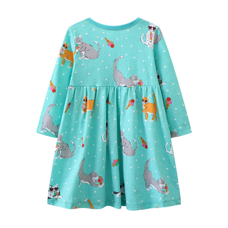 Mädchen Freizeitkleid mit verspieltem Katzenmotiv und praktischen Taschen EB