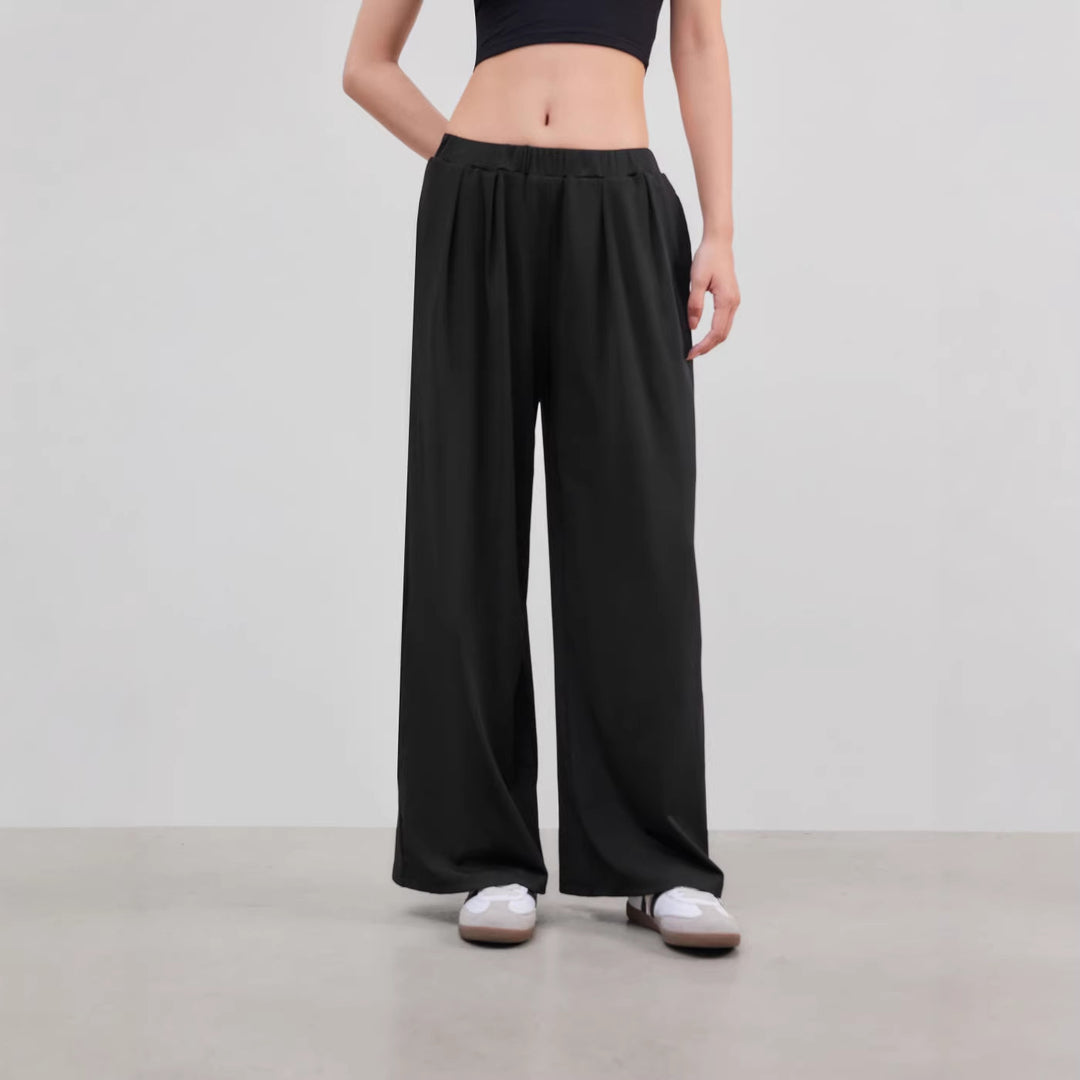 Damen weite Palazzo-Hose mit eleganten Falten und elastischem Bund EB