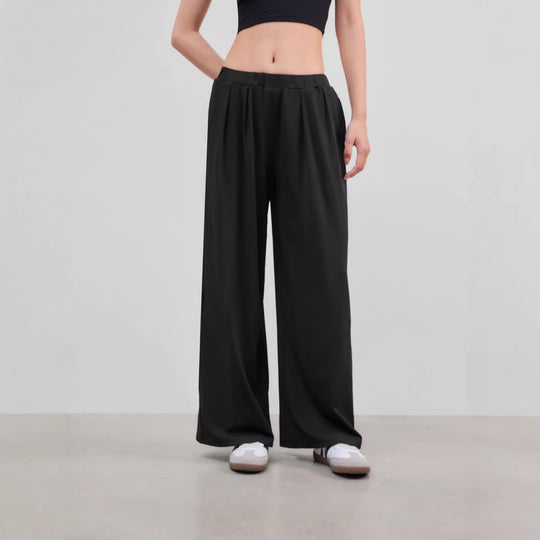 Damen weite Palazzo-Hose mit eleganten Falten und elastischem Bund EB