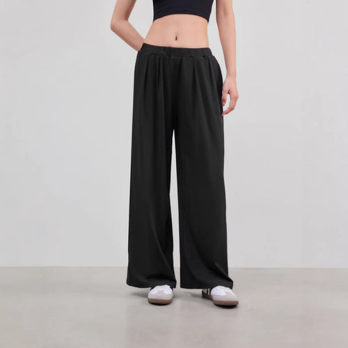 Damen weite Palazzo-Hose mit eleganten Falten und elastischem Bund EB