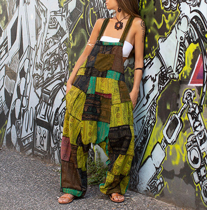 Damen Lässiger Jumpsuit mit buntem Patchwork-Muster EB