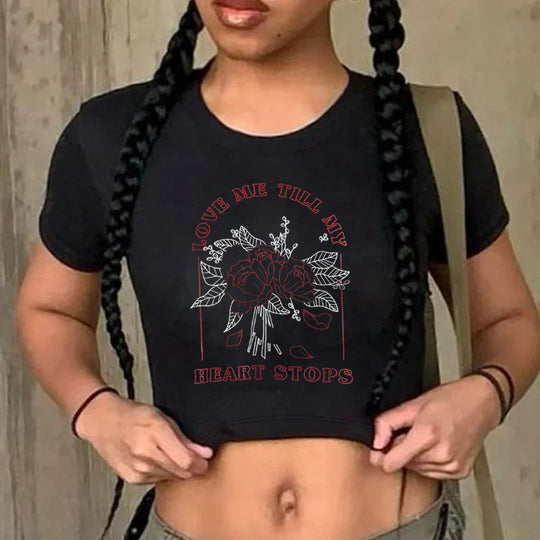 Damen Crop-T-Shirt mit auffälligem Statement-Print EB