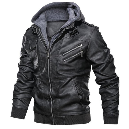 Herren flauschige Kunstlederjacke mit Hoodie EB