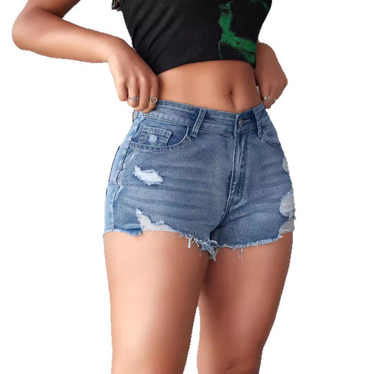 Damen Jeans-Shorts mit modischen Destroyed-Details und hohem Bund EB