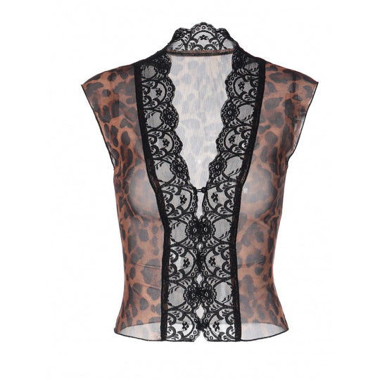 Damen Spitzen-Crop-Top mit Animal-Print und ergänzender Spitze EB