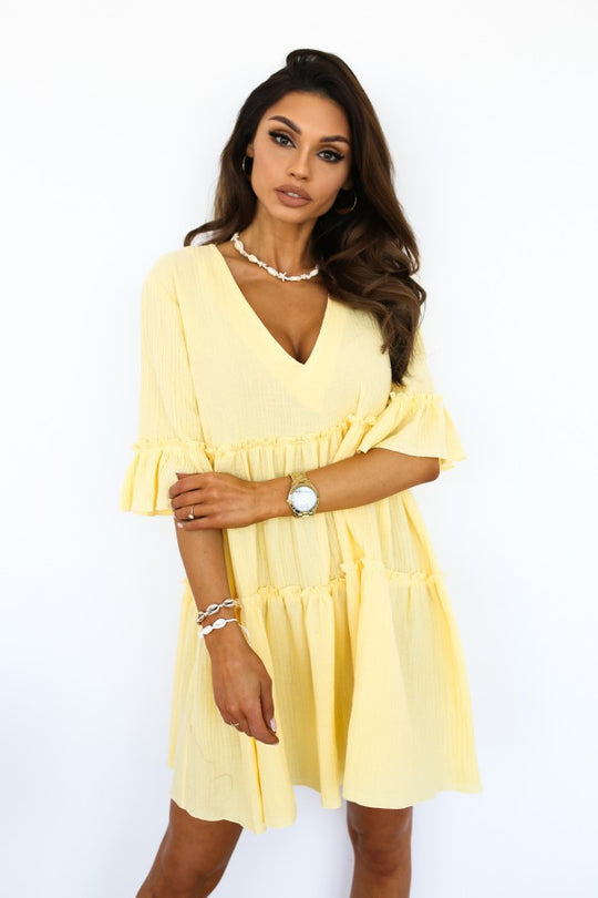 Damen Wickelkleid mit voluminösen Rüschendetails und V-Ausschnitt EB