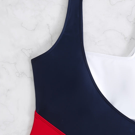 Damen Einteiler Badeanzug mit asymmetrischem Design und hoch geschnittenem Unterteil EB