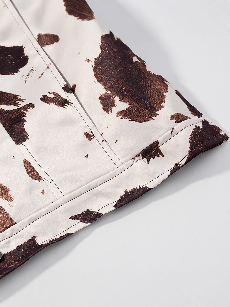 Damen lässige Jeansjacke im modernen Cow-Print-Design EB