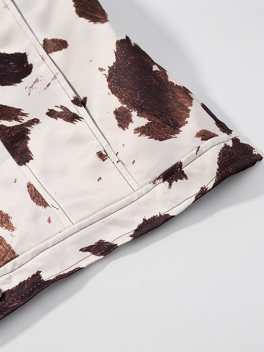 Damen lässige Jeansjacke im modernen Cow-Print-Design EB