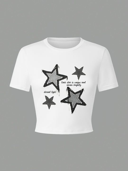 Damen Crop-T-Shirt mit kreativem Telefon-Design EB