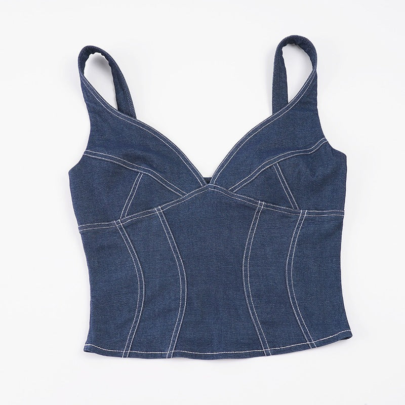 Damen Denim Crop-Top mit modischem Schnitt und verstellbaren Trägern EB