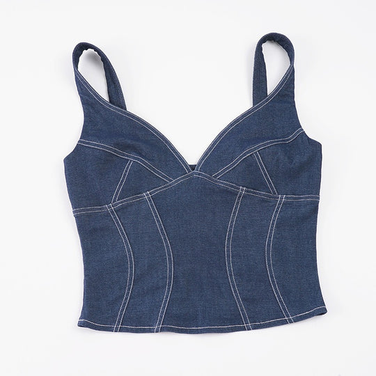 Damen Denim Crop-Top mit modischem Schnitt und verstellbaren Trägern EB