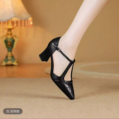 Damen Elegante und trendige Pumps mit T-Riemen und hoher Absatzhöhe EB