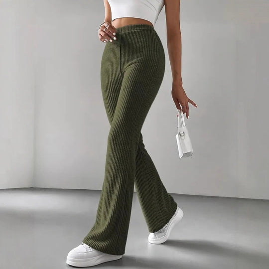 Damen Strickhose mit weitem Bein und Rippstruktur EB