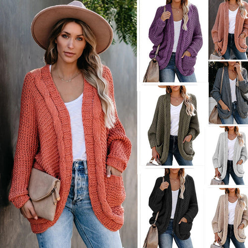 Damen Grobstrickjacke mit lässigen Konturen und großen Taschen EB