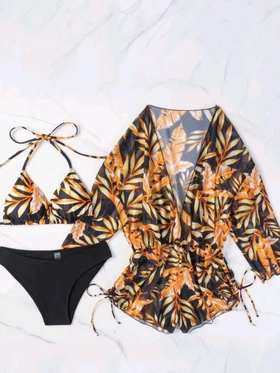 Damen Strandoutfit im Set mit kombiniertem Bikini und lässiger Kaftan EB