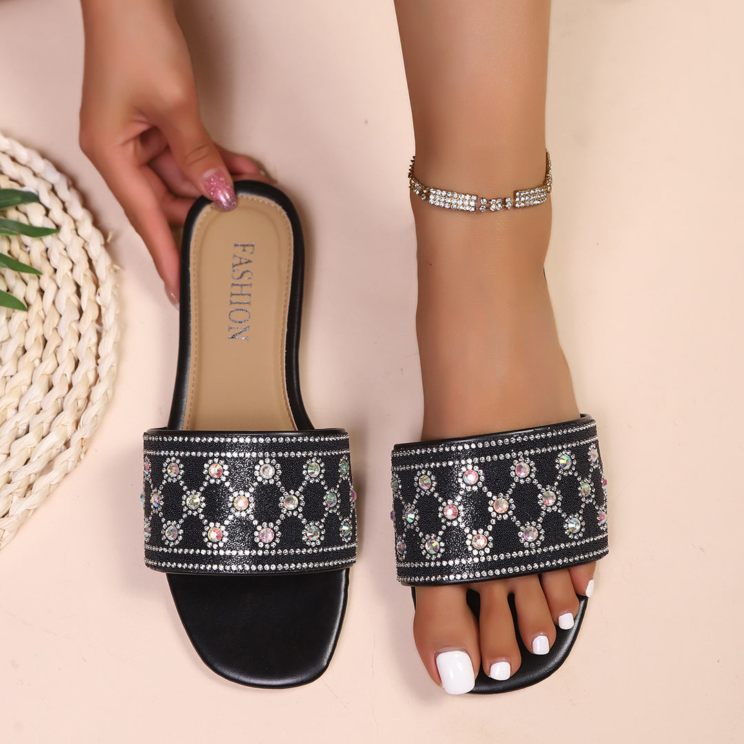 Damen elegante Slippers mit funkelndem Strassdesign EB