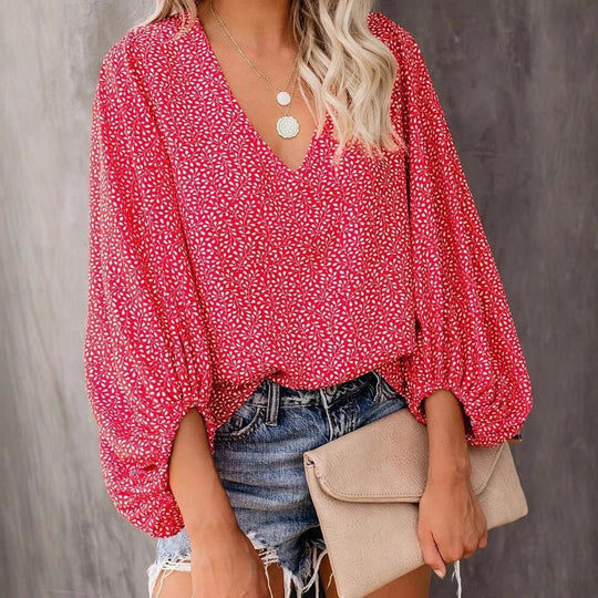 Damen Bluse mit weiten Ärmeln und floralem Muster EB