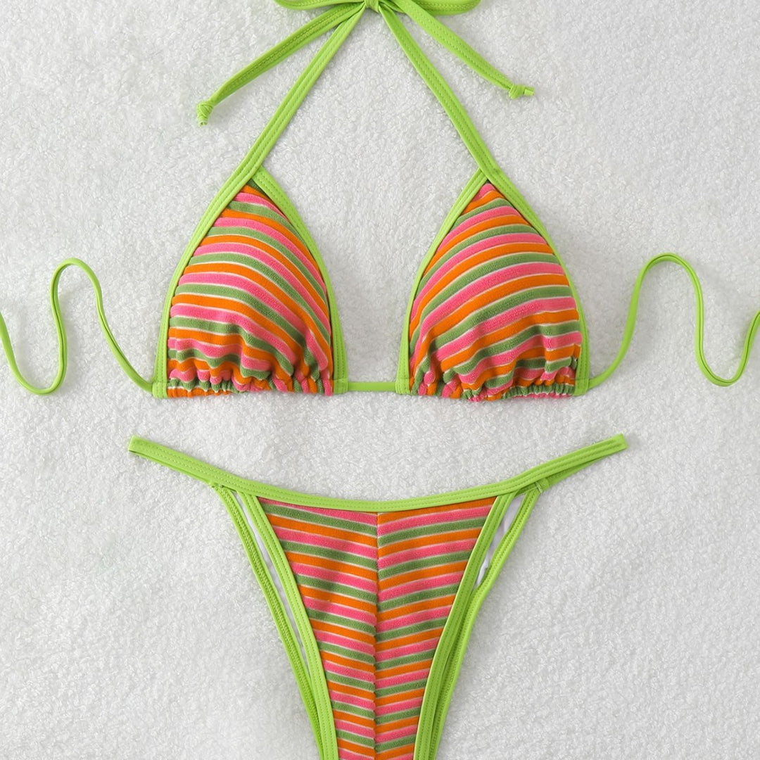 Damen Triangel-Bikini mit leuchtend bunten Streifen EB