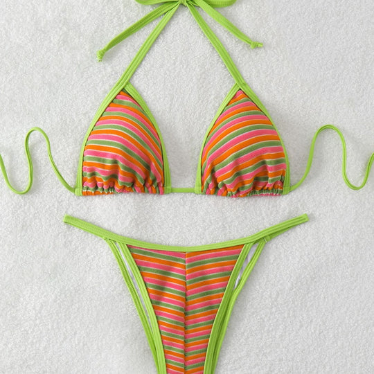 Damen Triangel-Bikini mit leuchtend bunten Streifen EB