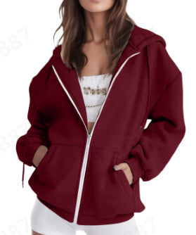Damen nan oversized Zip-Kapuzenjacke mit kontrastierendem Reißverschluss, doppellagiger Kapuze und Kängurutasche EB