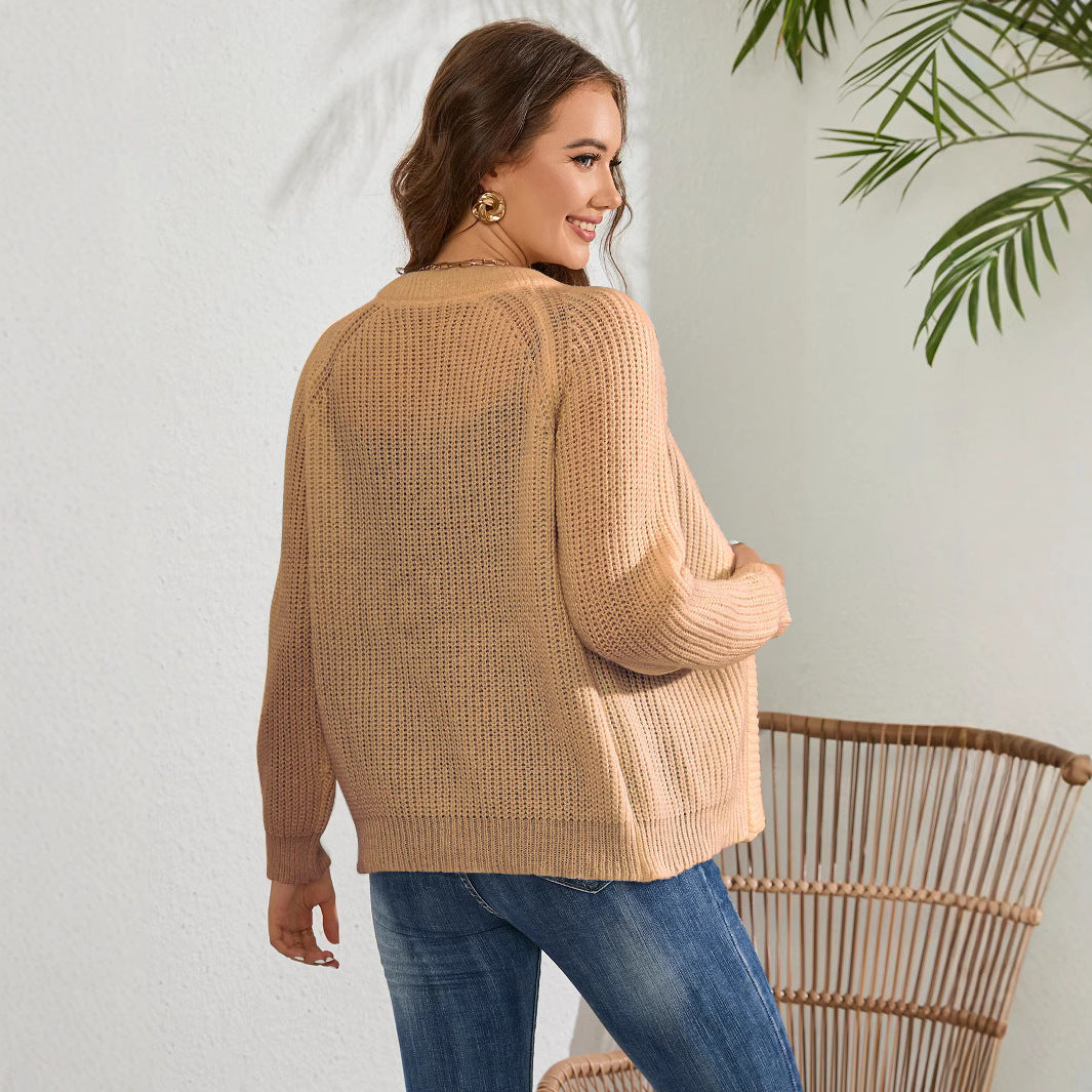 Damen luftiger Strickcardigan mit offenen Kanten und langen Ärmeln EB