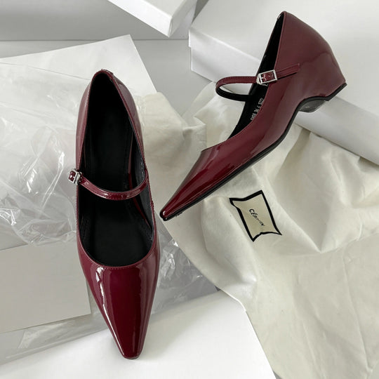 Damen elegante Slingback-Pumps mit spitzem Zehenbereich und glänzender Oberfläche EB