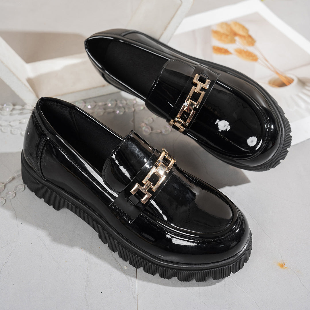 Damen Modische Loafers mit glänzender Oberflächenstruktur EB
