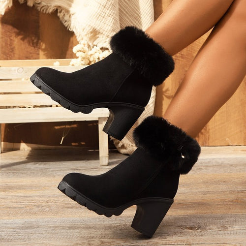 Damen Elegante Stiefeletten mit flauschigem Kragen EB
