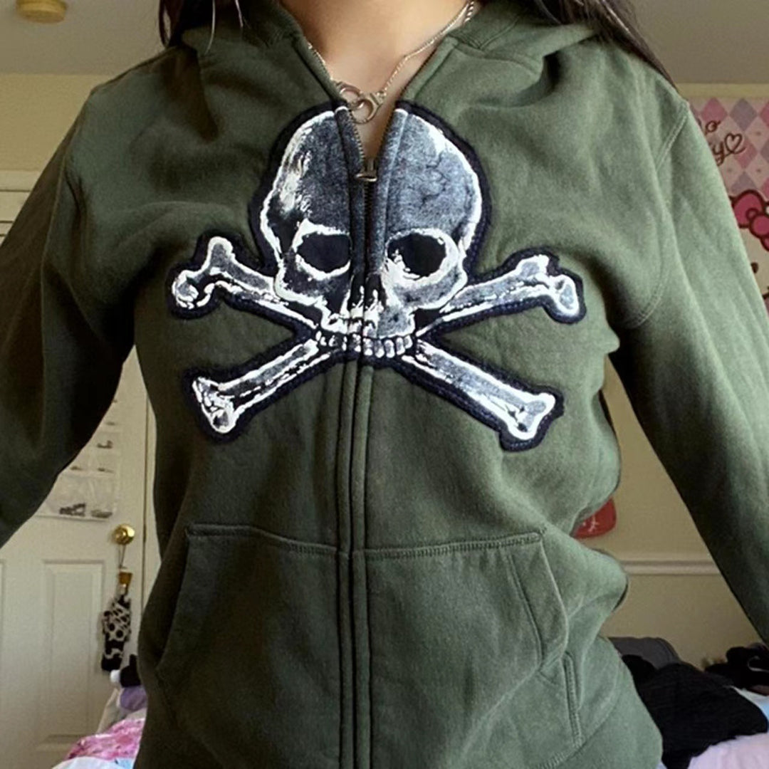 Damen lässige Kapuzenjacke mit einzigartigem Totenkopf-Design EB