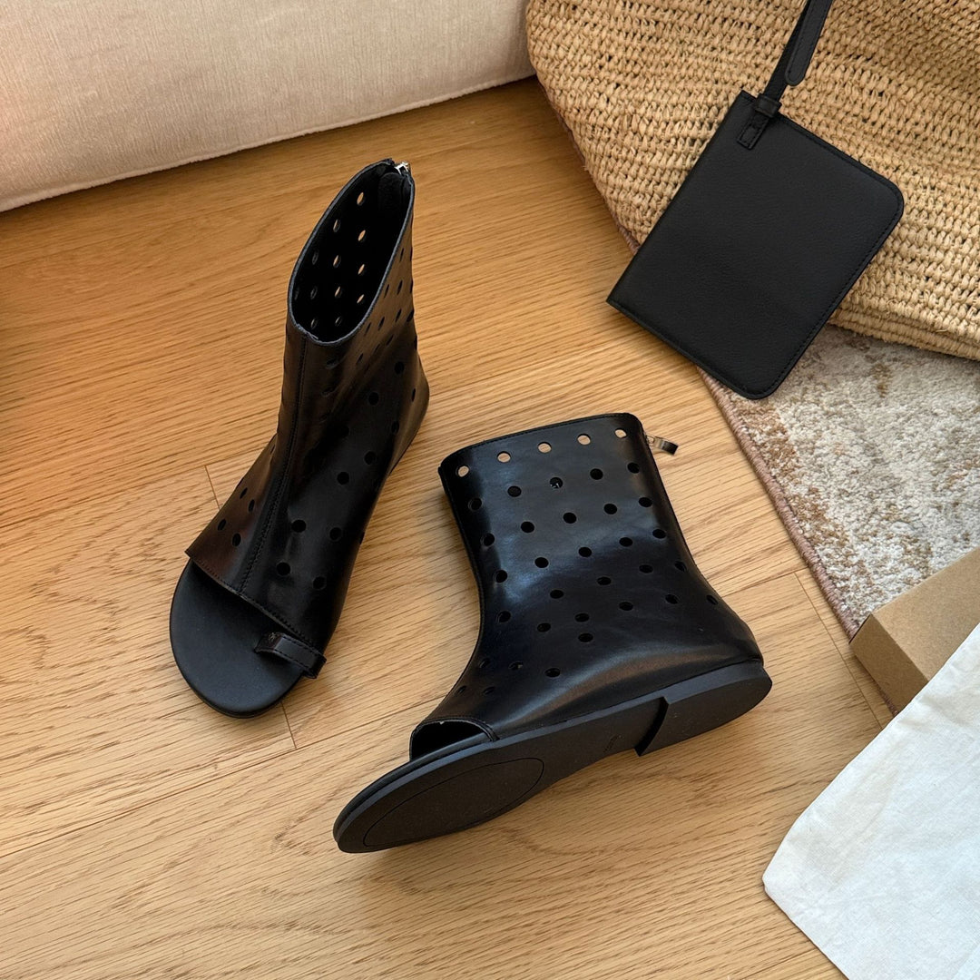 Damen Offene Stiefel mit perforiertem Design und elastischem Riemen EB
