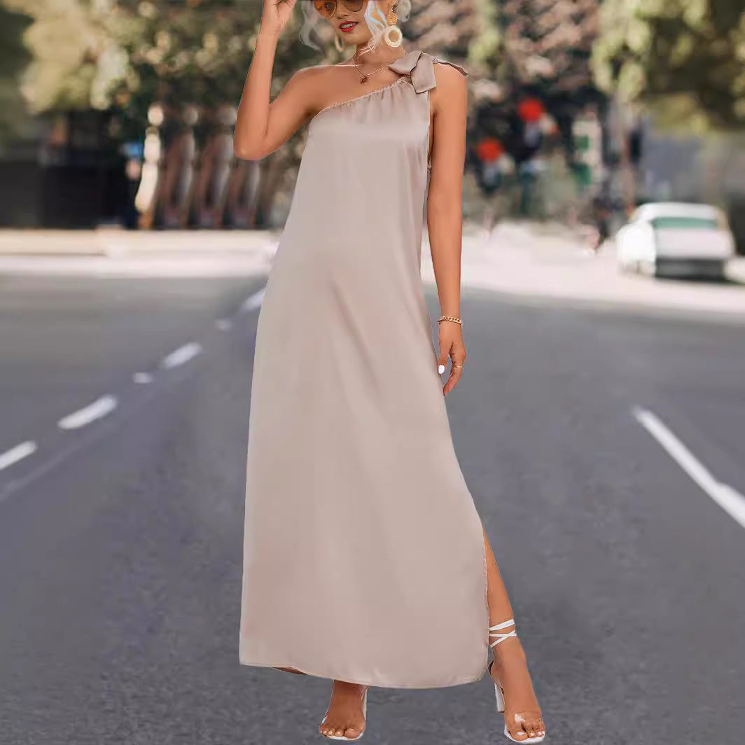 Damen Maxikleid mit asymmetrischem Träger und Seitenschlitz EB