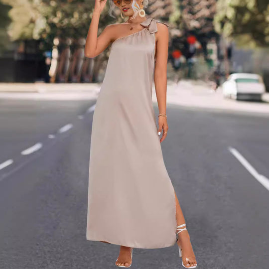 Damen Maxikleid mit asymmetrischem Träger und Seitenschlitz EB