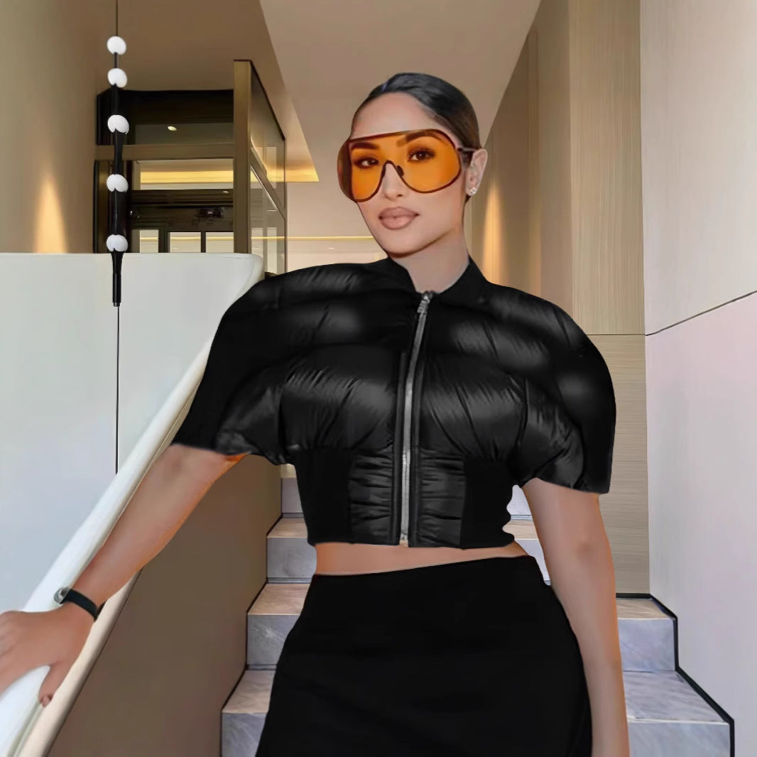 Damen modische cropped Jacke mit voluminösen Puffärmeln EB
