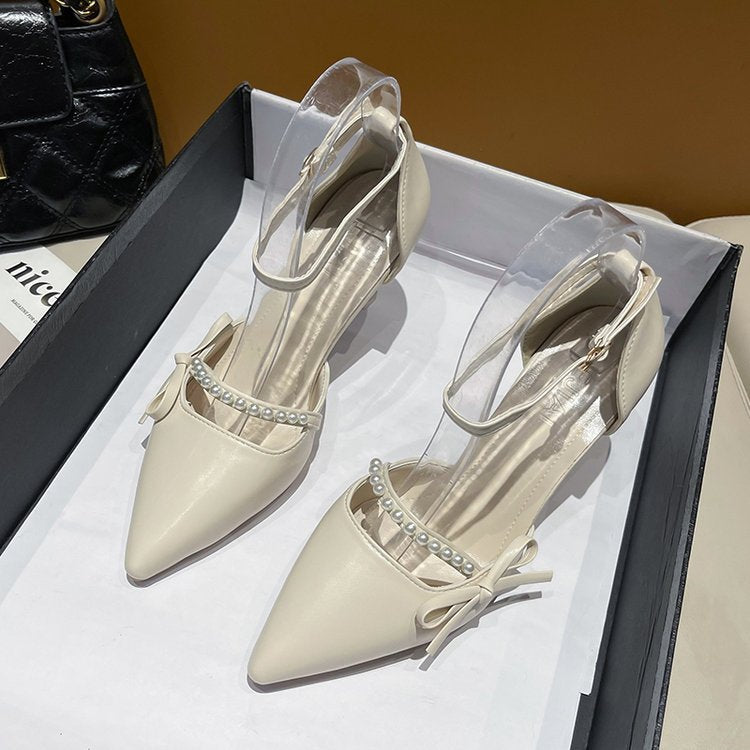 Damen elegante Pumps mit transparentem Fesselriemen und dekorativen Perlen EB