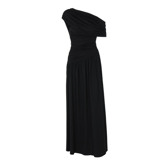 Damen Elegantes asymmetrisches Maxikleid mit Raffungen EB