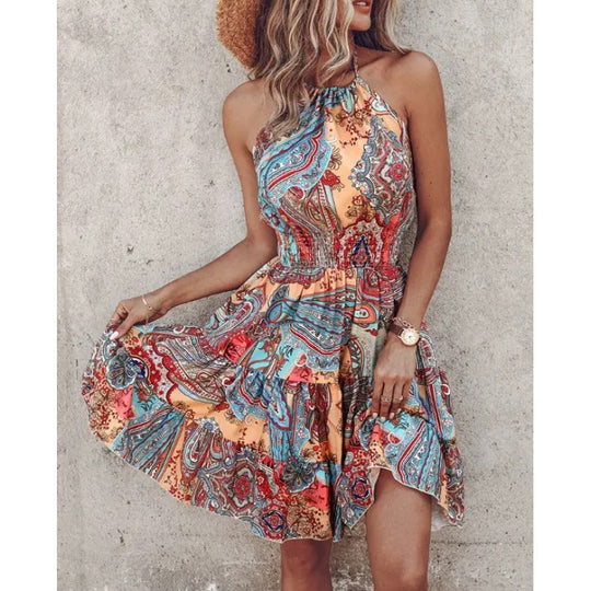 Damen Freizeitkleid mit floralen Druckdetails und Taillengürtel EB