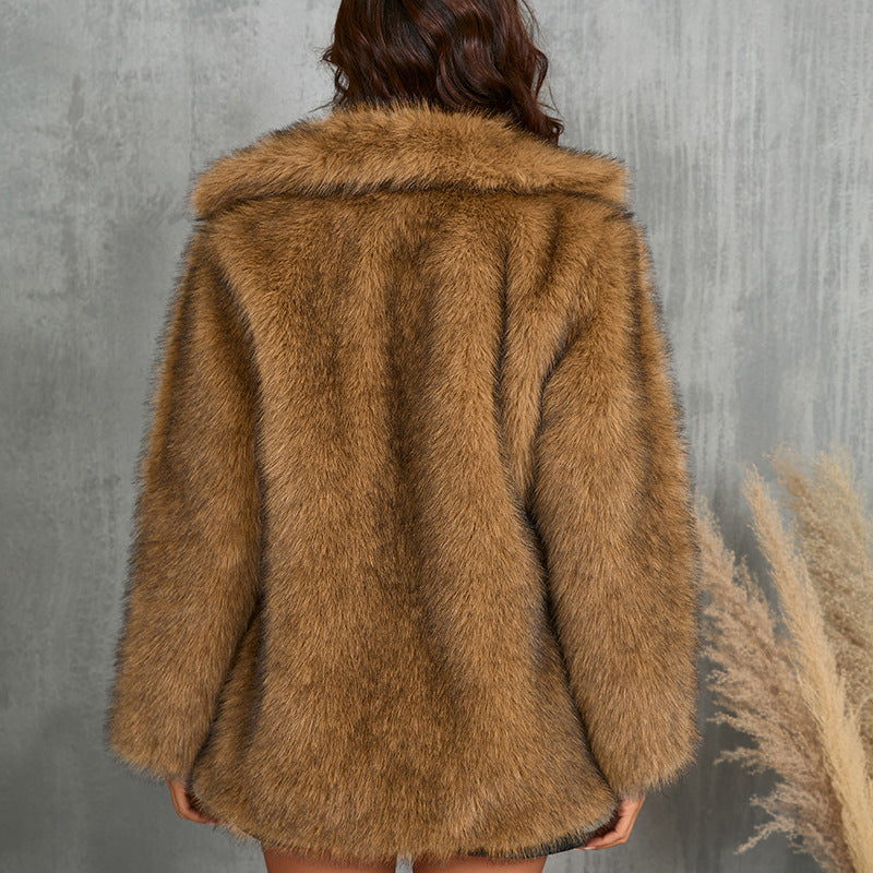 Damen Luxusweicher Kunstpelzmantel mit elegantem Schnitt EB
