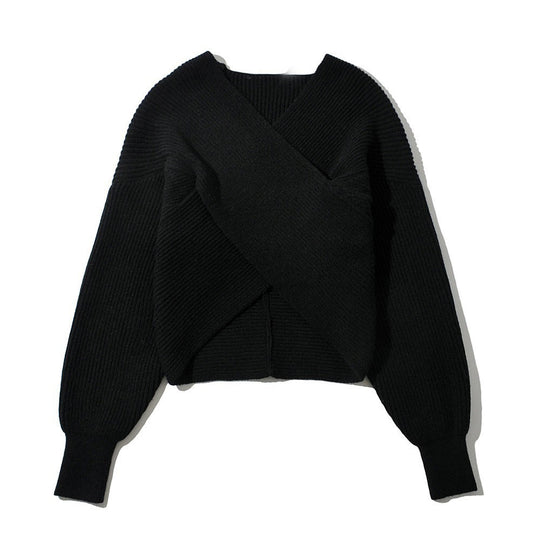 Damen cropped Wickelpullover aus strukturiertem Material EB