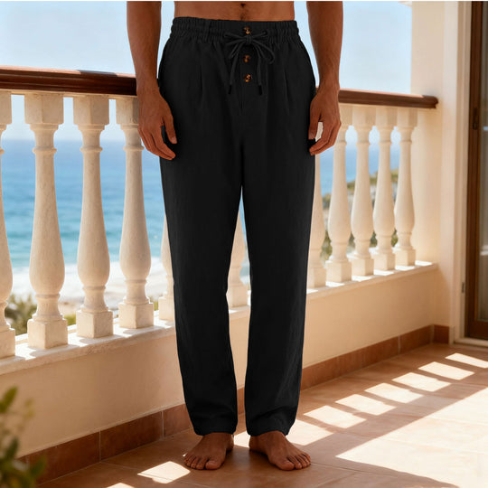 Herren nan leichte Loungehose mit elastischem Kordelbund, Tunnelzug und dekorativer Knopfleiste EB