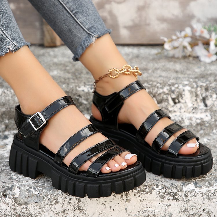 Damen trendige Sandalen mit robustem Blockabsatz und elegantem Riemen-Design EB