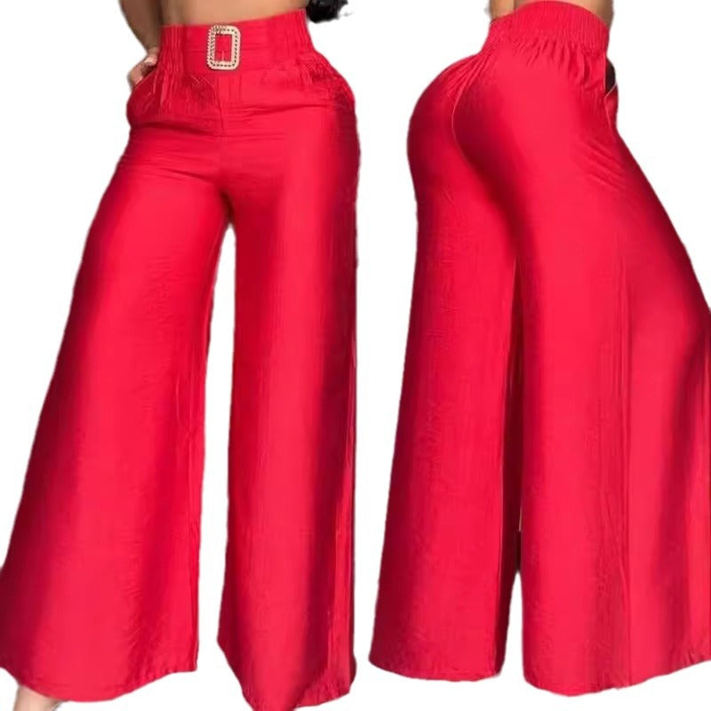 Damen Weit geschnittene Palazzo-Hose mit dekorativem Taillenbund EB