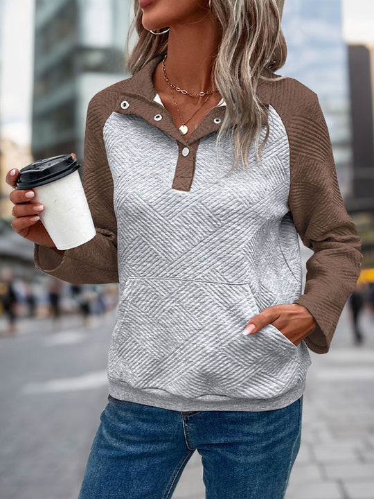 Damen modischer Stehkragen-Pullover mit strukturierter Oberfläche EB