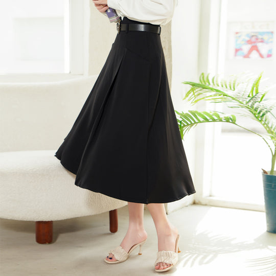 Damen  fließender Midirock mit weitem Tellerfall hoher Taille und Ziergürtel EB