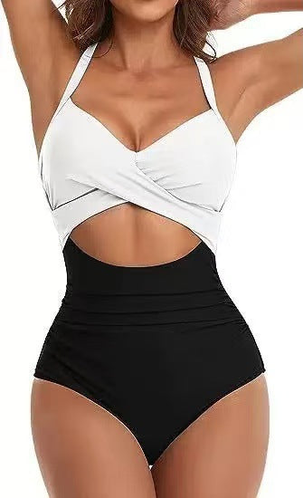 Damen Einteiliger Bikini mit modischem Cut-Out und Animal-Print EB