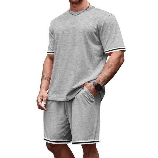 Herren nan sportliches Jersey-Set aus Kurzarmshirt und Bermudashorts mit Kontraststreifen elastischem Bund und Eingrifftaschen EB
