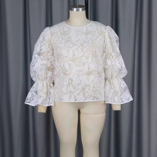 Damen Elegante Bluse mit voluminösen Ärmeln und floralem Muster EB